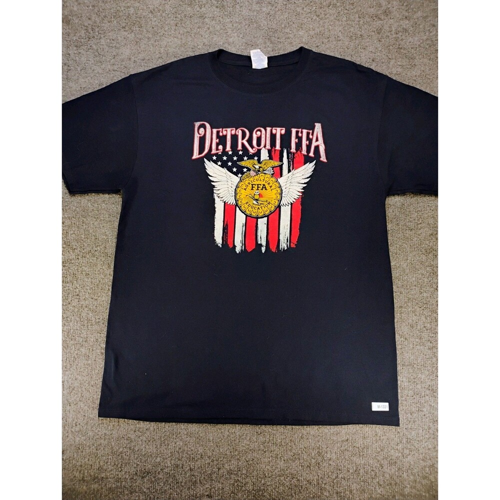 Detroit FFA T-Shirt Adult Large Navy Jerzees Dri-Power Eagle Flag Graphic Tee